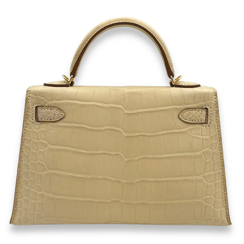 Sellier Kelly 20 Vanille in Matte Alligator, Gold hardware