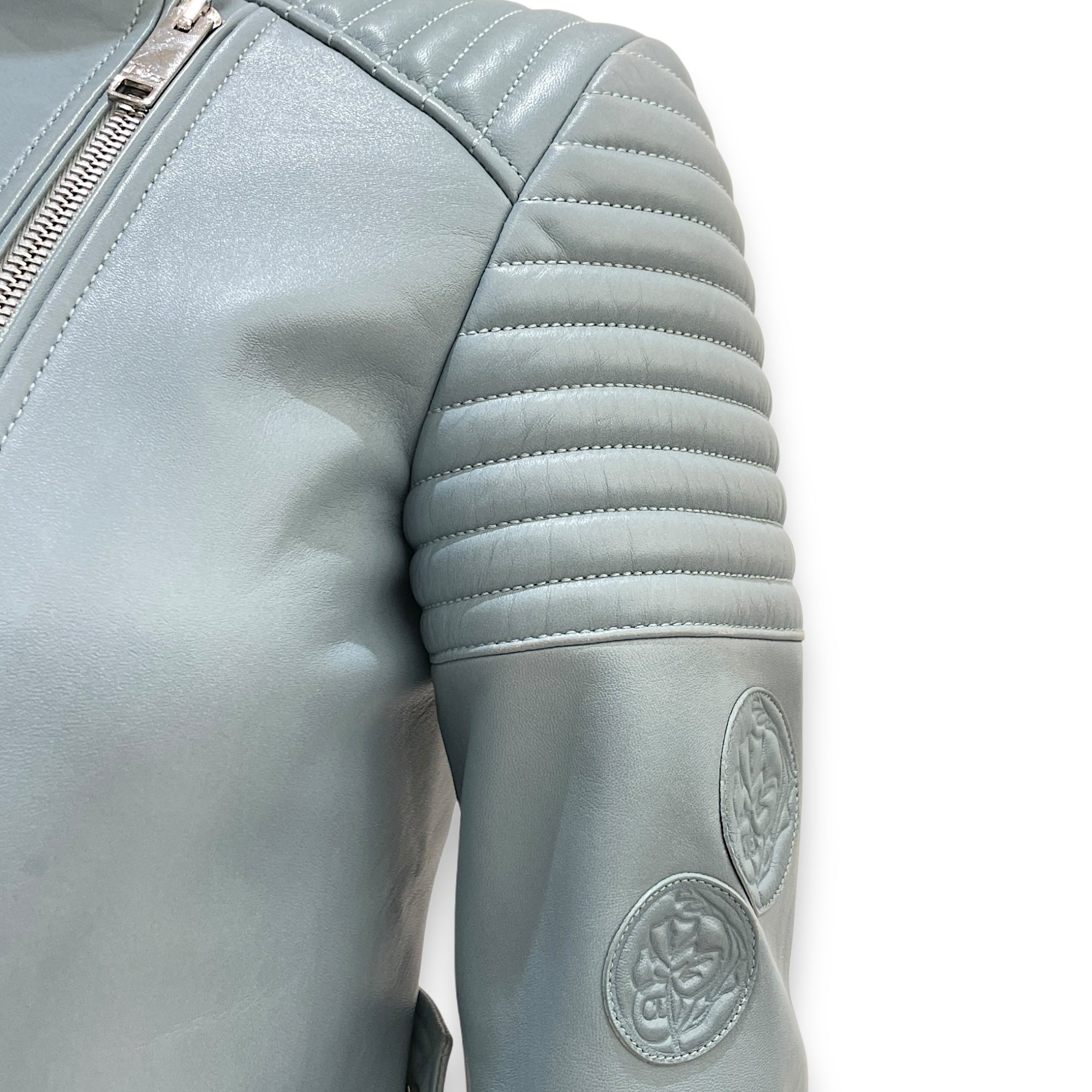 Cazadora Biker Jacket 34 Blue in Lambskin,silk lining, Silver hardware