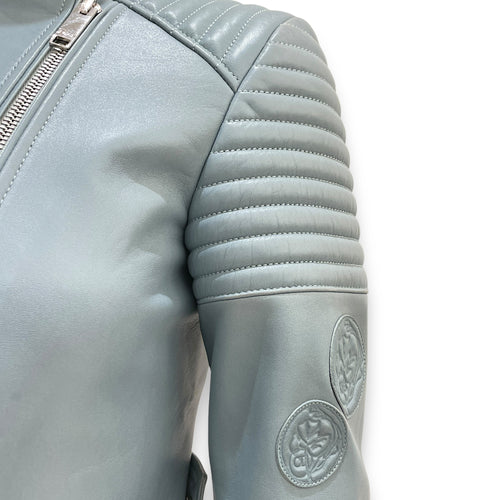 Cazadora Biker Jacket 34 Blue in Lambskin,silk lining, Silver hardware