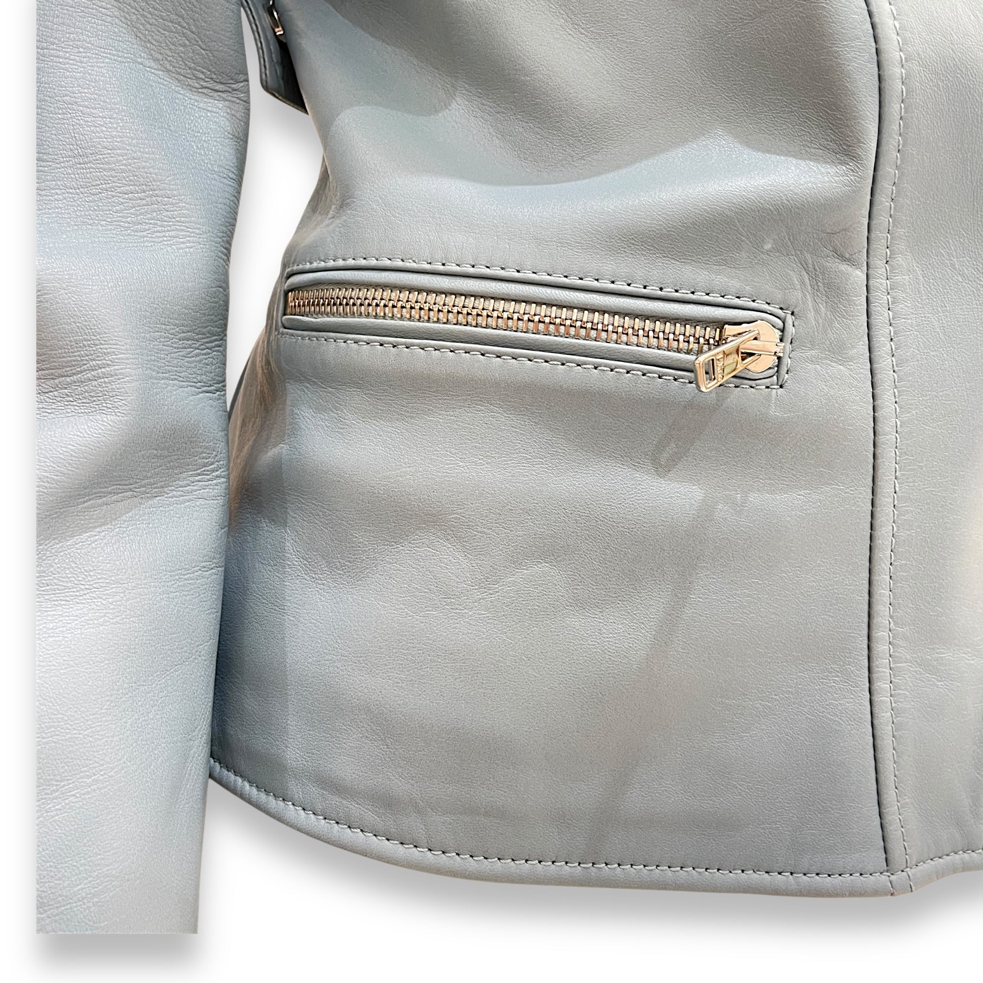 Cazadora Biker Jacket 34 Blue in Lambskin,silk lining, Silver hardware