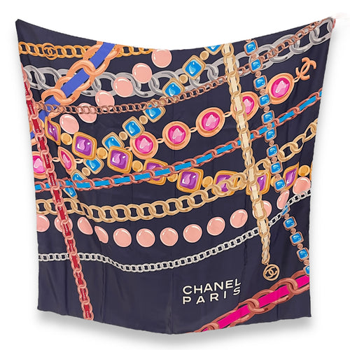 CC Chain & Jewellery Print 90x90cm Multi-colour Scarf in Silk