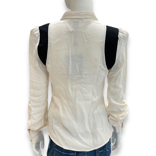 Lavalliere Collar 34 White Blouse in Silk, Gold hardware