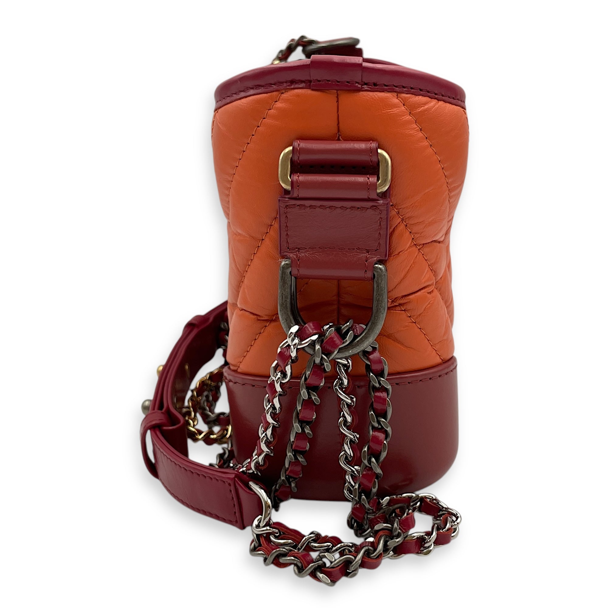 Chevron Gabrielle Small Red, Orange Crossbody Bag in Distressed Leather, 3-Tone hardware