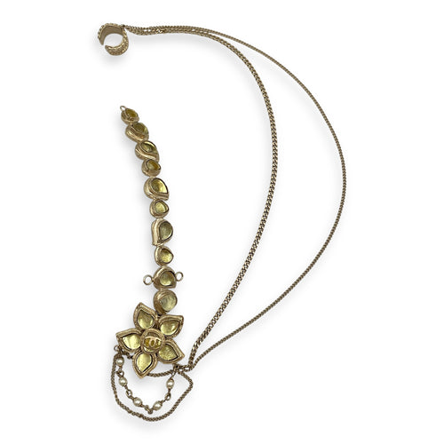 12A Paris-Bombay Flower Yellow Headpiece in Resins, Pearls, Gold hardware