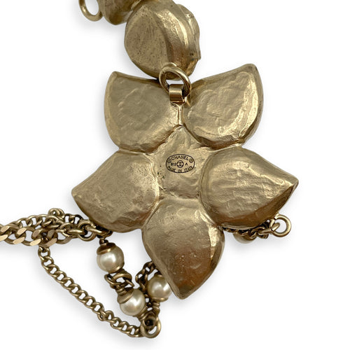 12A Paris-Bombay Flower Yellow Headpiece in Resins, Pearls, Gold hardware