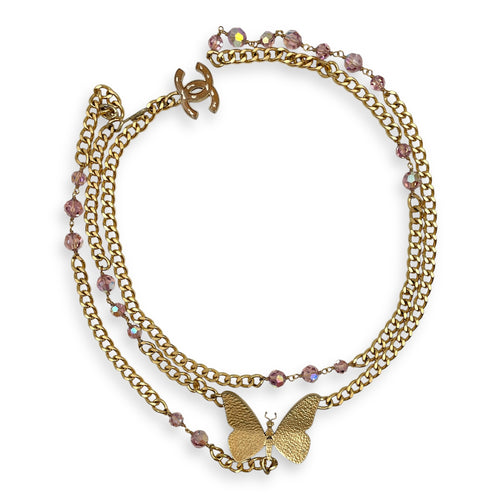 07P Mauve Butterfly Brown Chain Belt in Resins, Beads, Gold hardware