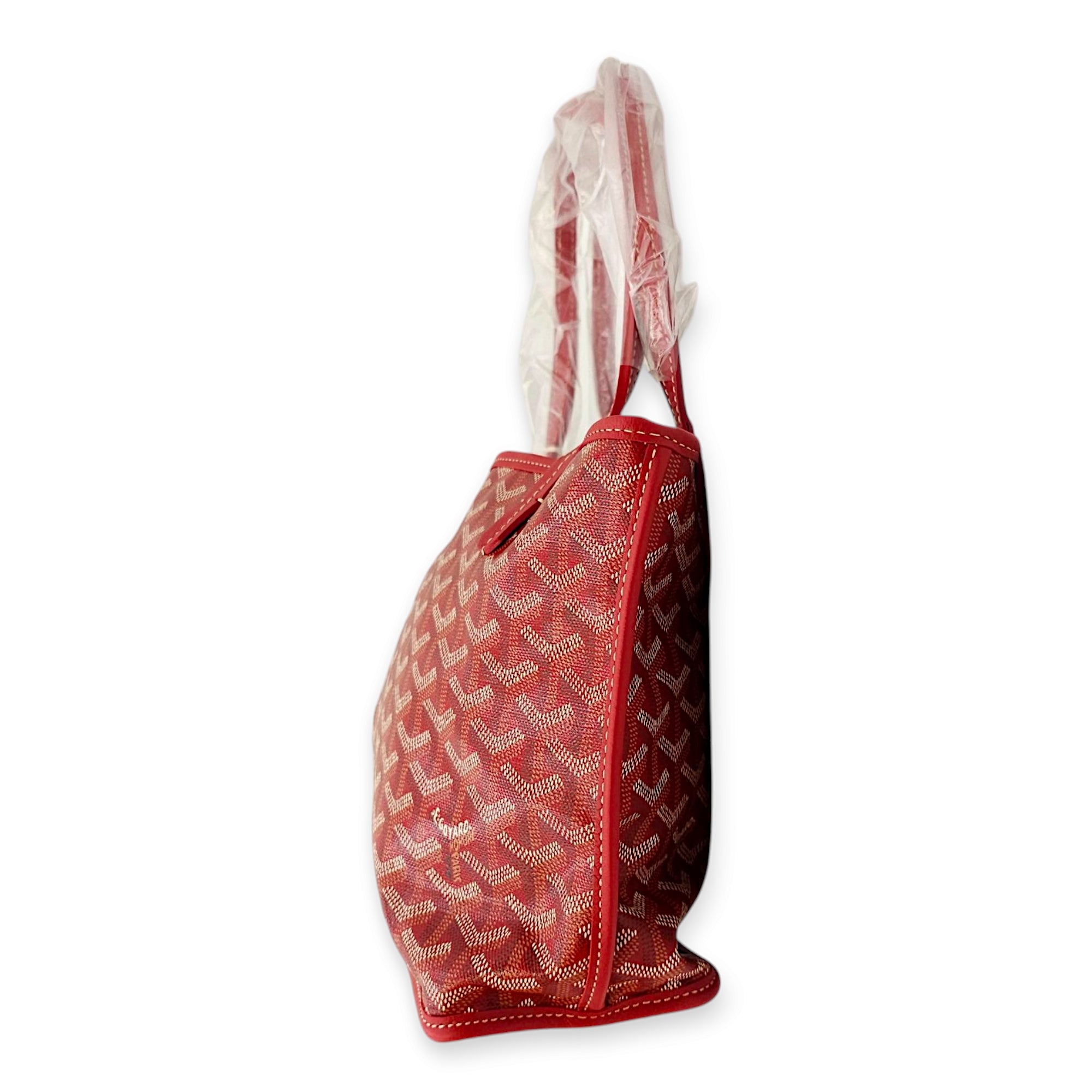 Anjou Mini Red Shoulder Bag in Coated Canvas, Silver hardware