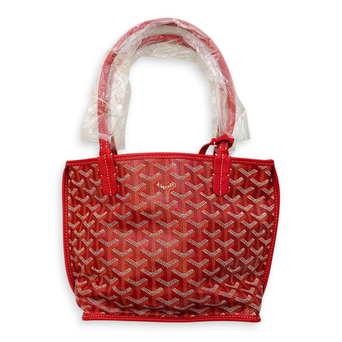 Anjou Mini Red Shoulder Bag in Coated Canvas, Silver hardware