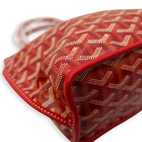 Anjou Mini Red Shoulder Bag in Coated Canvas, Silver hardware