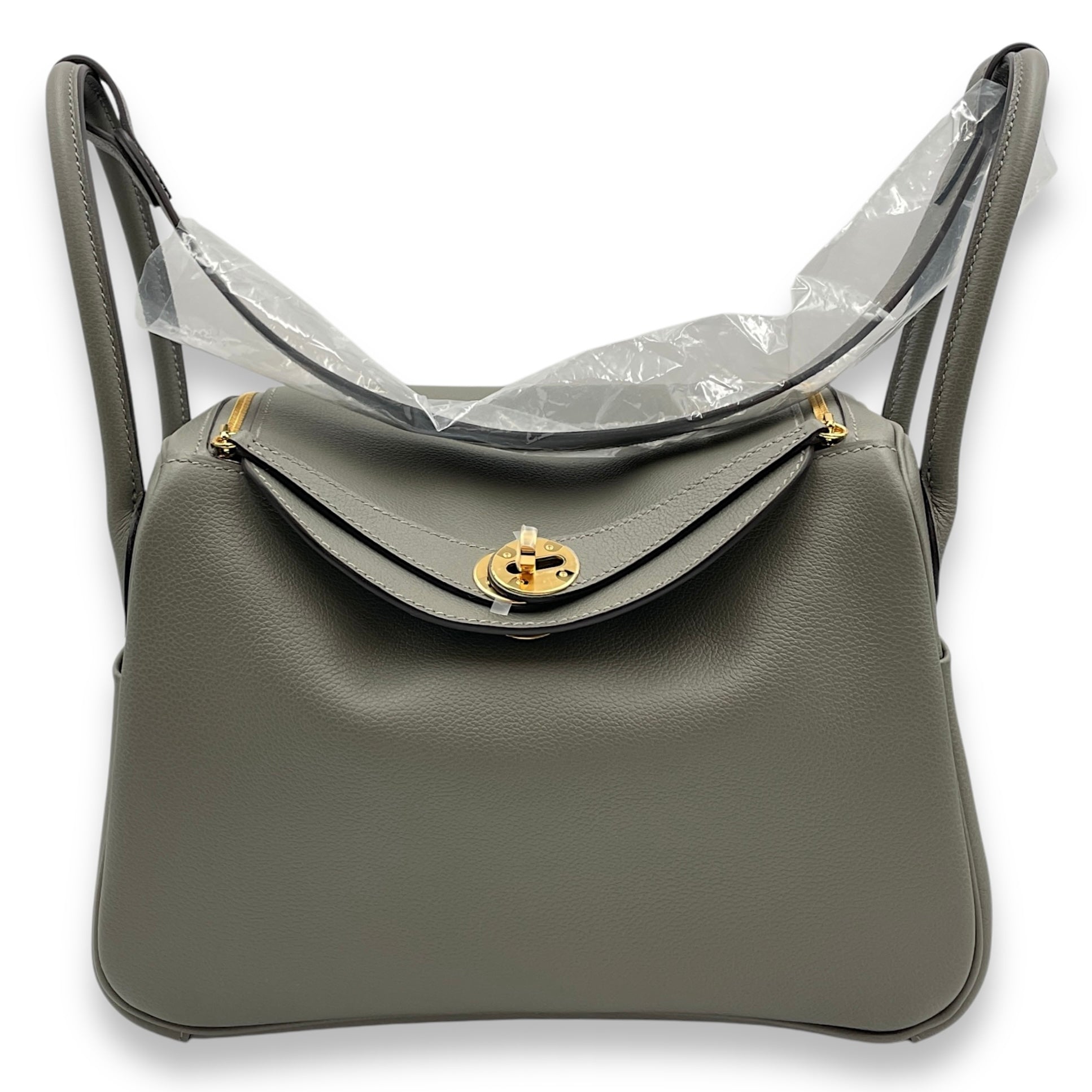 Lindy 26 Gris Meyer in Evercolor, Gold hardware