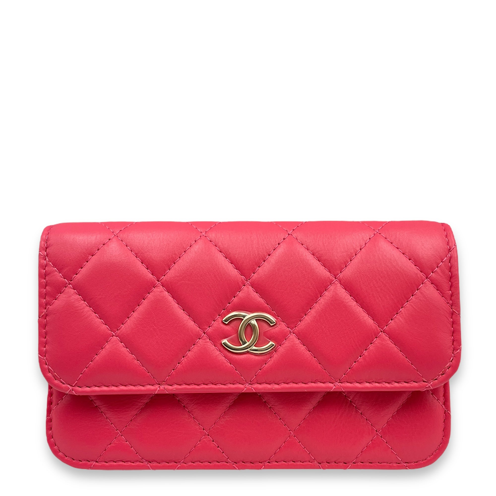 Quilted Vanity With Pearl Strap Mini Pink Crossbody Bag in Lambskin, Pearls, Gold hardware