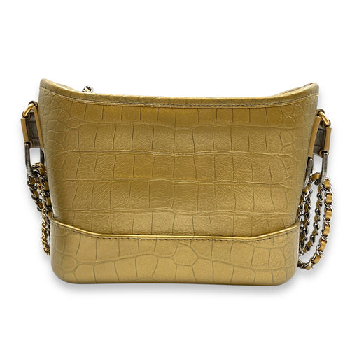 Gabrielle Small Gold Crossbody Bag in Croc Embossed Calf, 3-Tone hardware