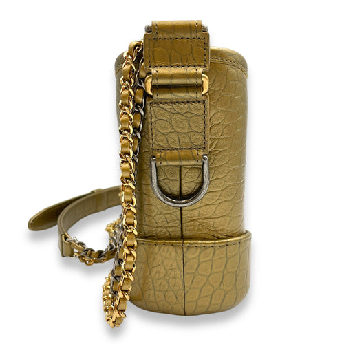 Gabrielle Small Gold Crossbody Bag in Croc Embossed Calf, 3-Tone hardware