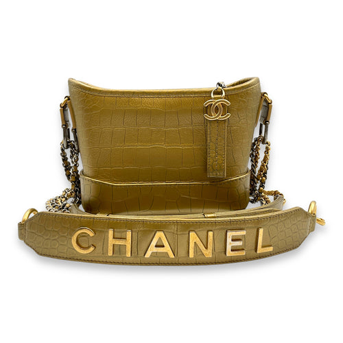 Gabrielle Small Gold Crossbody Bag in Croc Embossed Calf, 3-Tone hardware