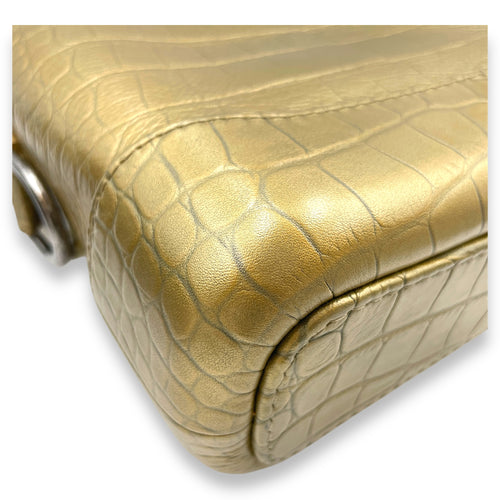 Gabrielle Small Gold Crossbody Bag in Croc Embossed Calf, 3-Tone hardware