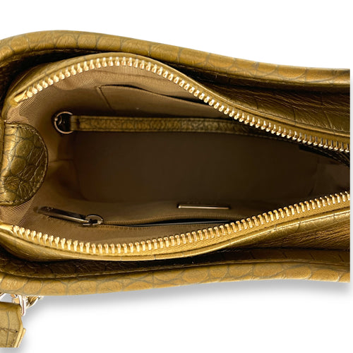 Gabrielle Small Gold Crossbody Bag in Croc Embossed Calf, 3-Tone hardware