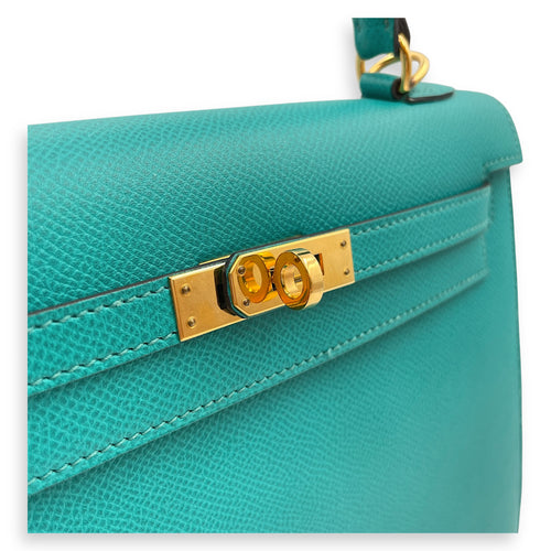 Sellier Kelly 25 Blue Paon in Epsom, Gold hardware