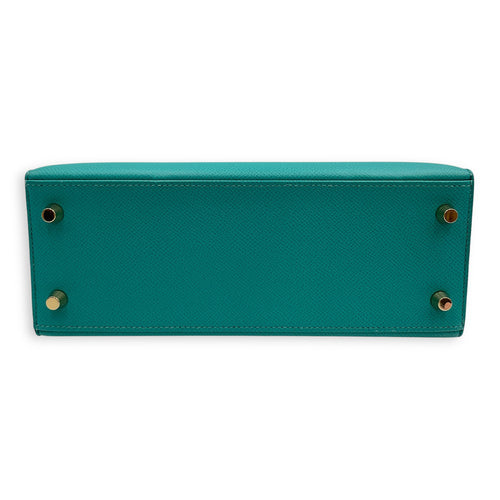 Sellier Kelly 25 Blue Paon in Epsom, Gold hardware