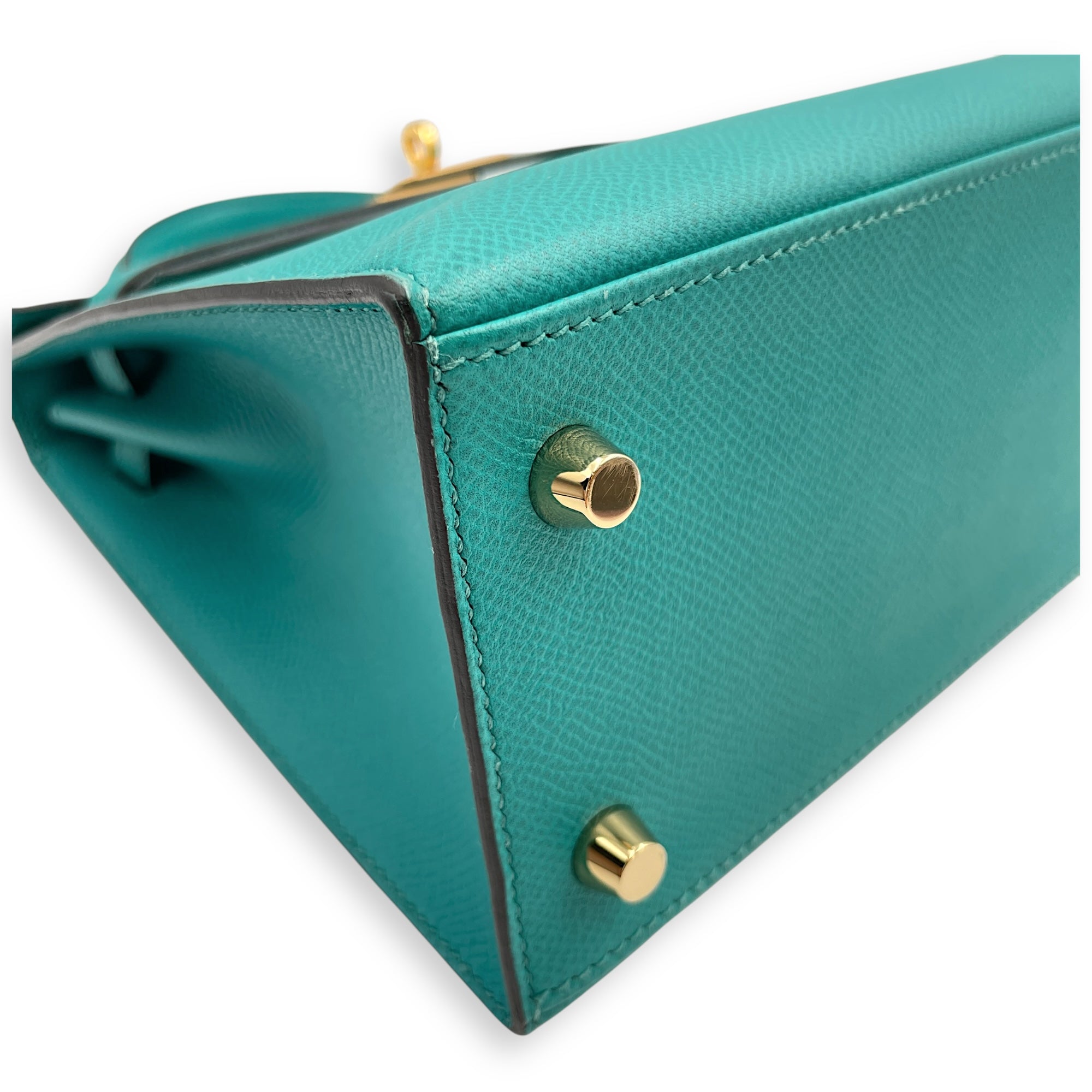 Sellier Kelly 25 Blue Paon in Epsom, Gold hardware