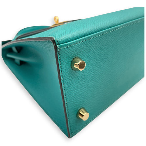 Sellier Kelly 25 Blue Paon in Epsom, Gold hardware