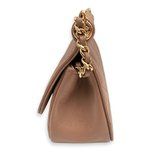 Quilted Frame Clutch-On-Chain 14x12x5.5cm Dark Beige Crossbody Bag in Caviar Leather, Gold hardware