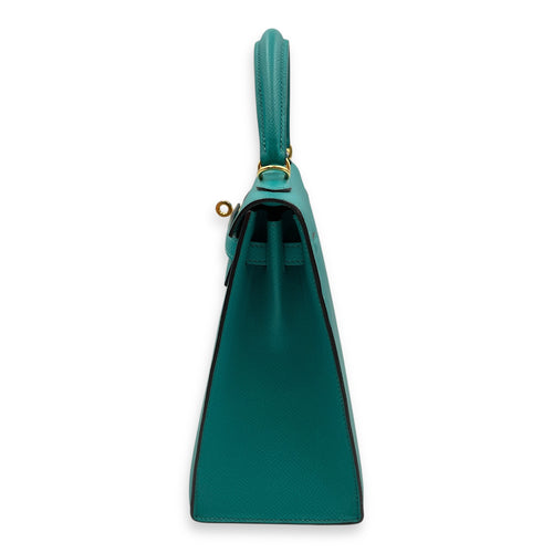 Sellier Kelly 25 Blue Paon in Epsom, Gold hardware