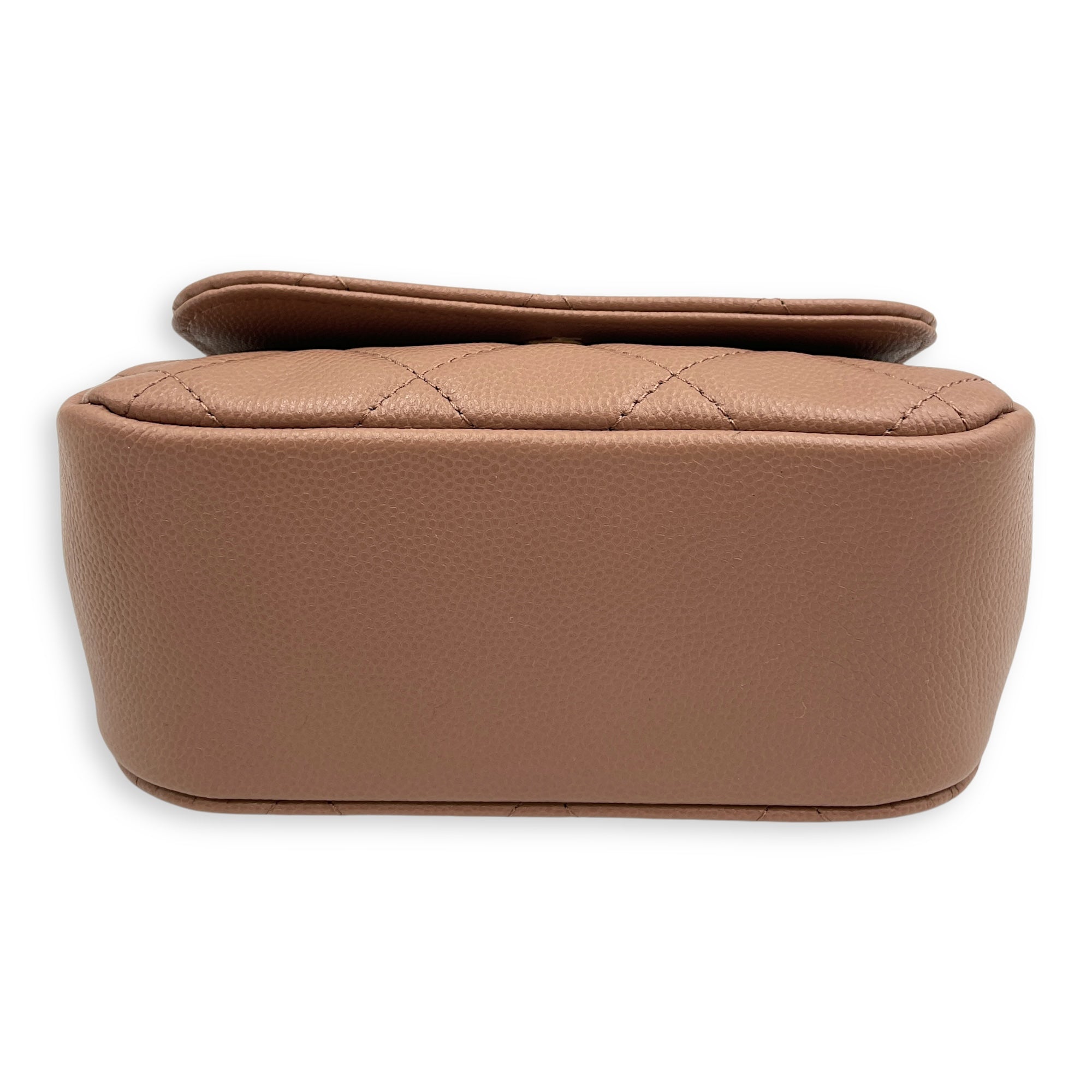 Quilted Frame Clutch-On-Chain 14x12x5.5cm Dark Beige Crossbody Bag in Caviar Leather, Gold hardware