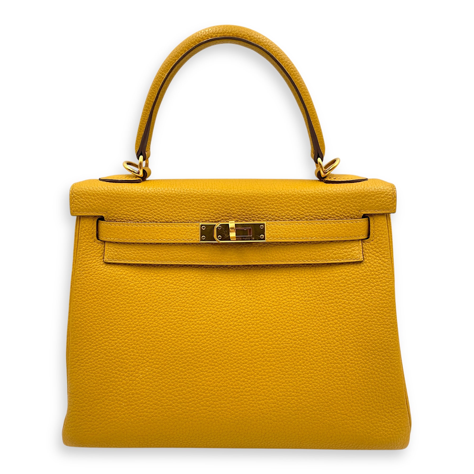 Kelly 25 Jaune Ambre in Togo, Gold hardware