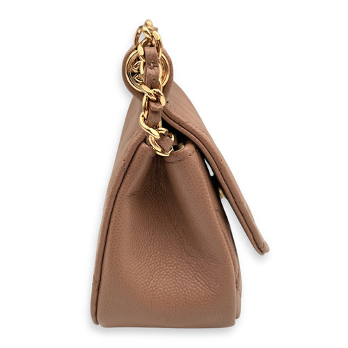 Quilted Frame Clutch-On-Chain 14x12x5.5cm Dark Beige Crossbody Bag in Caviar Leather, Gold hardware