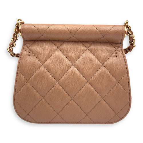 Quilted Frame Clutch-On-Chain 14x12x5.5cm Dark Beige Crossbody Bag in Caviar Leather, Gold hardware