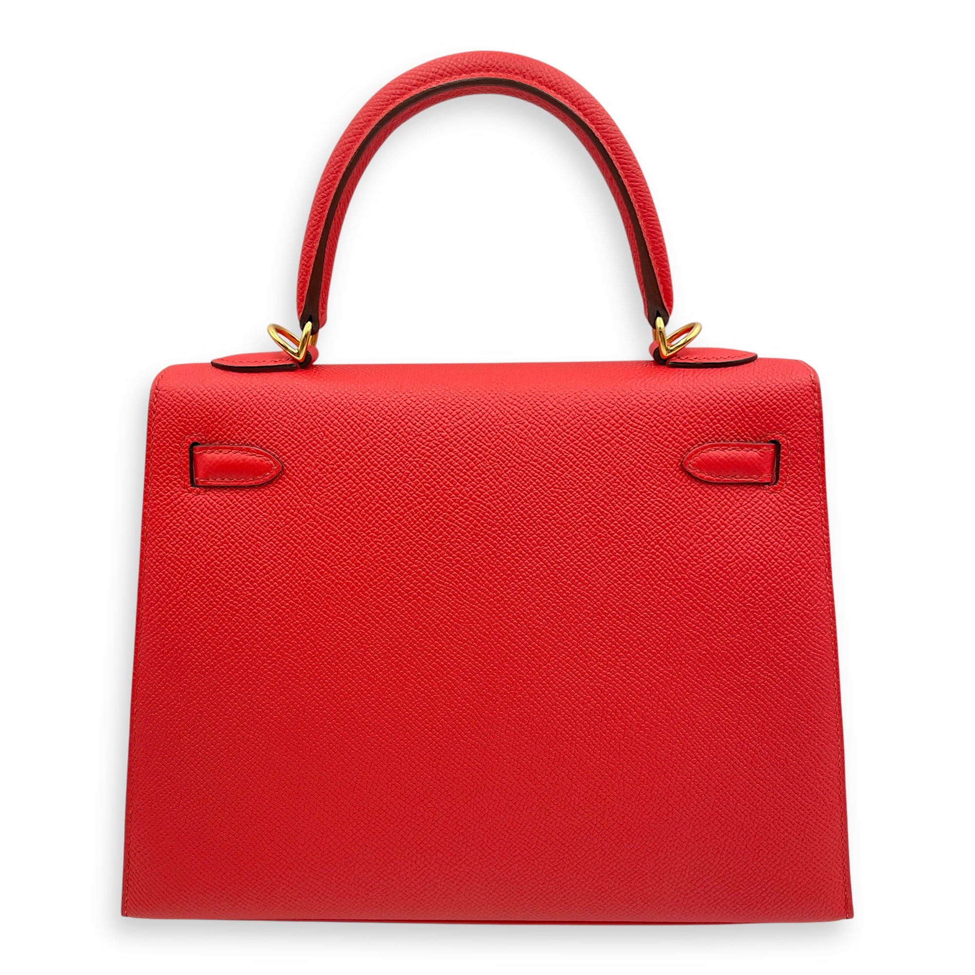 Sellier Kelly 25 Rouge Tomate in Epsom, Gold hardware