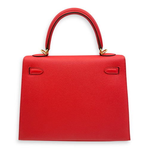 Sellier Kelly 25 Rouge Tomate in Epsom, Gold hardware