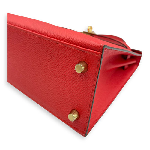 Sellier Kelly 25 Rouge Tomate in Epsom, Gold hardware