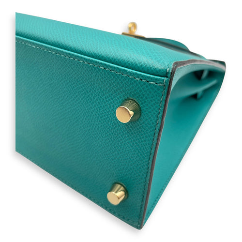 Sellier Kelly 25 Blue Paon in Epsom, Gold hardware