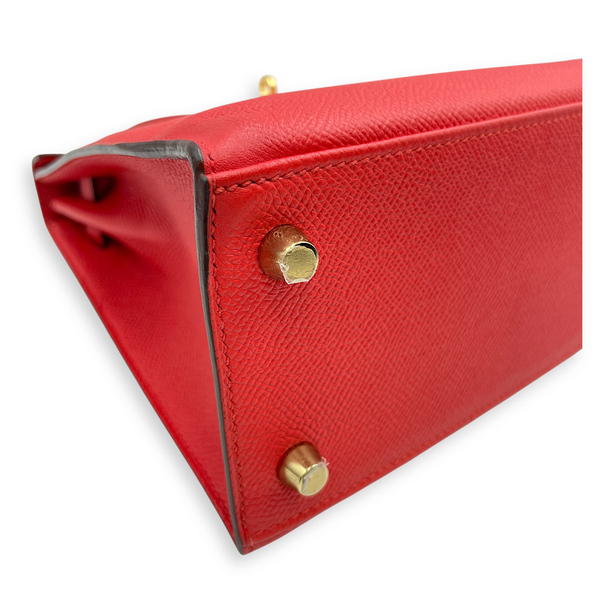 Sellier Kelly 25 Rouge Tomate in Epsom, Gold hardware