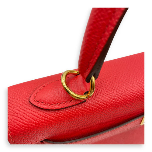 Sellier Kelly 25 Rouge Tomate in Epsom, Gold hardware