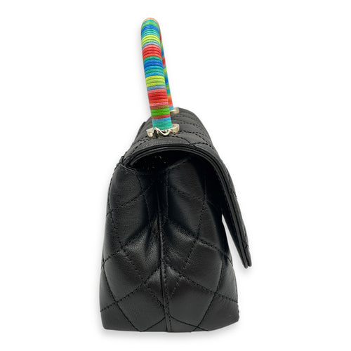 Quilted Coco Handle with Rainbow Handle Mini Black Crossbody Bag in Calfskin, Gold hardware