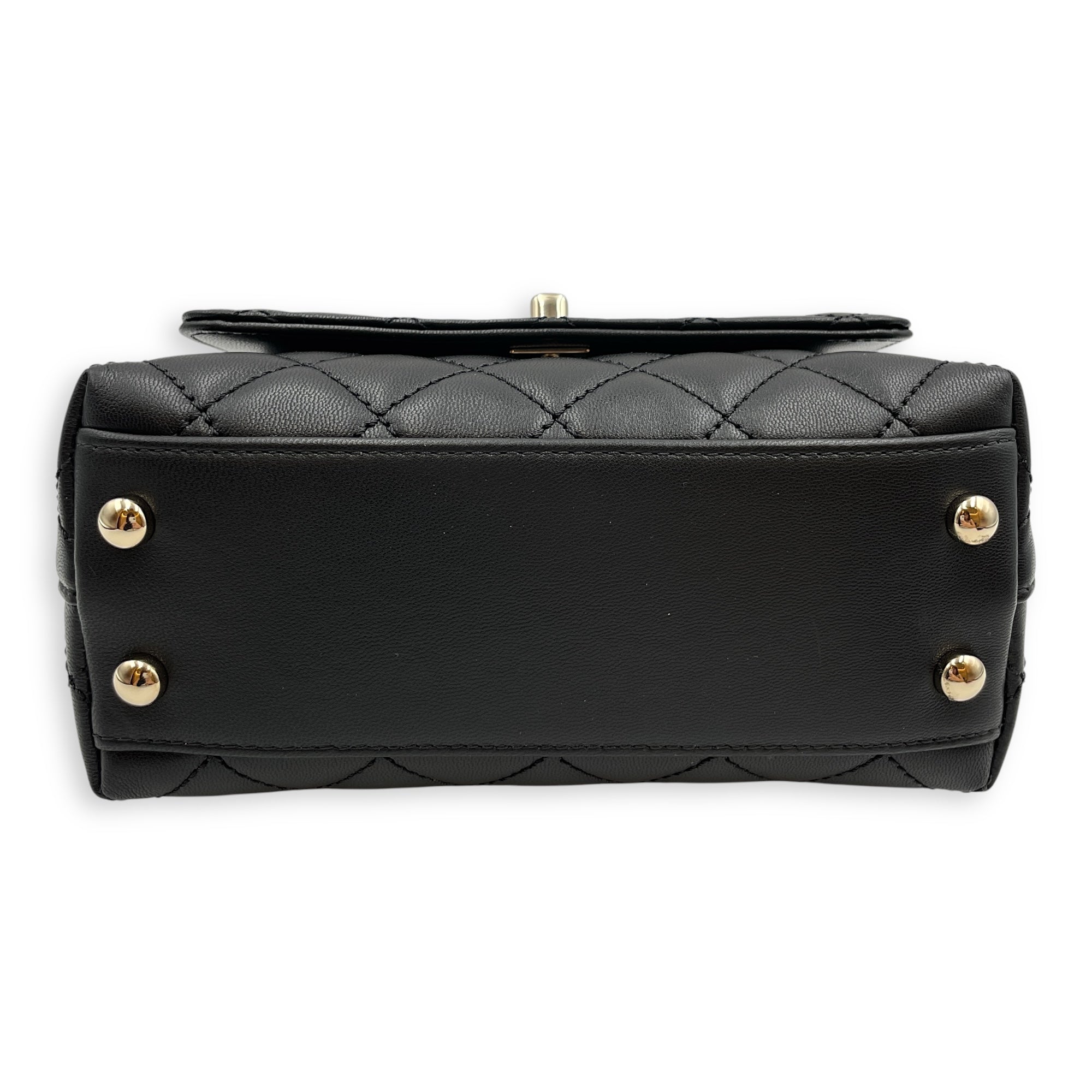 Quilted Coco Handle with Rainbow Handle Mini Black Crossbody Bag in Calfskin, Gold hardware