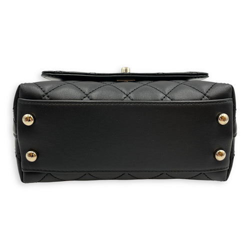 Quilted Coco Handle with Rainbow Handle Mini Black Crossbody Bag in Calfskin, Gold hardware