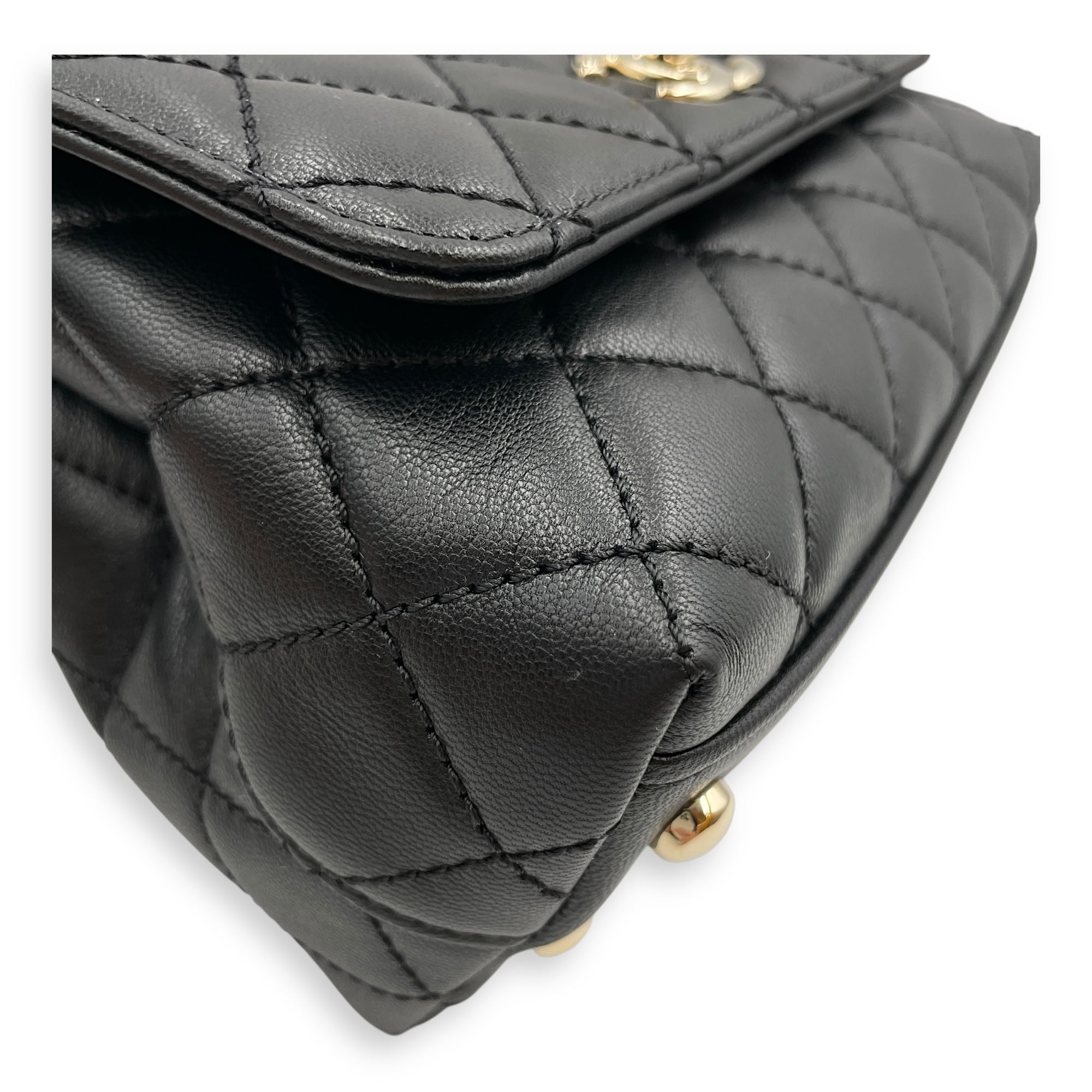 Quilted Coco Handle with Rainbow Handle Mini Black Crossbody Bag in Calfskin, Gold hardware