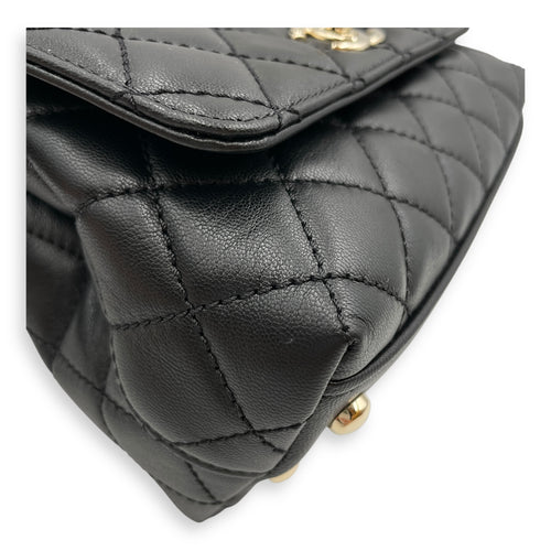 Quilted Coco Handle with Rainbow Handle Mini Black Crossbody Bag in Calfskin, Gold hardware