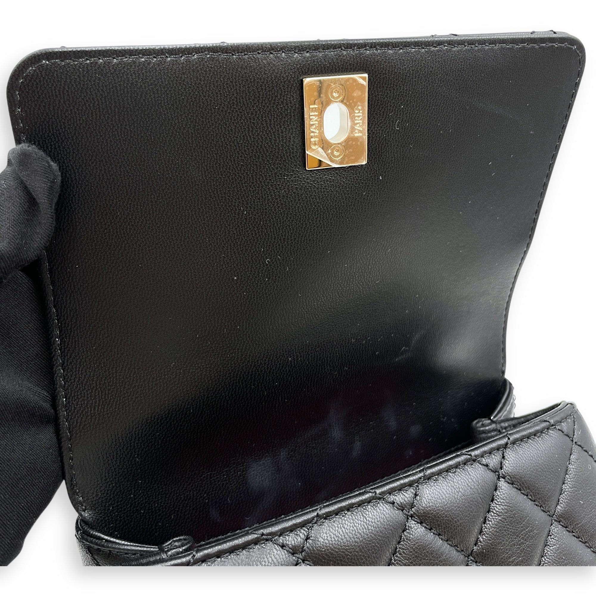 Quilted Coco Handle with Rainbow Handle Mini Black Crossbody Bag in Calfskin, Gold hardware
