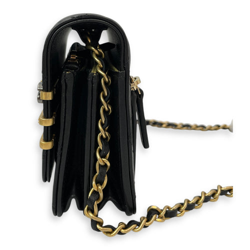 Coco Quilted Clip Mini 15 cm Black Wallet On Chain in Calfskin, Gold hardware