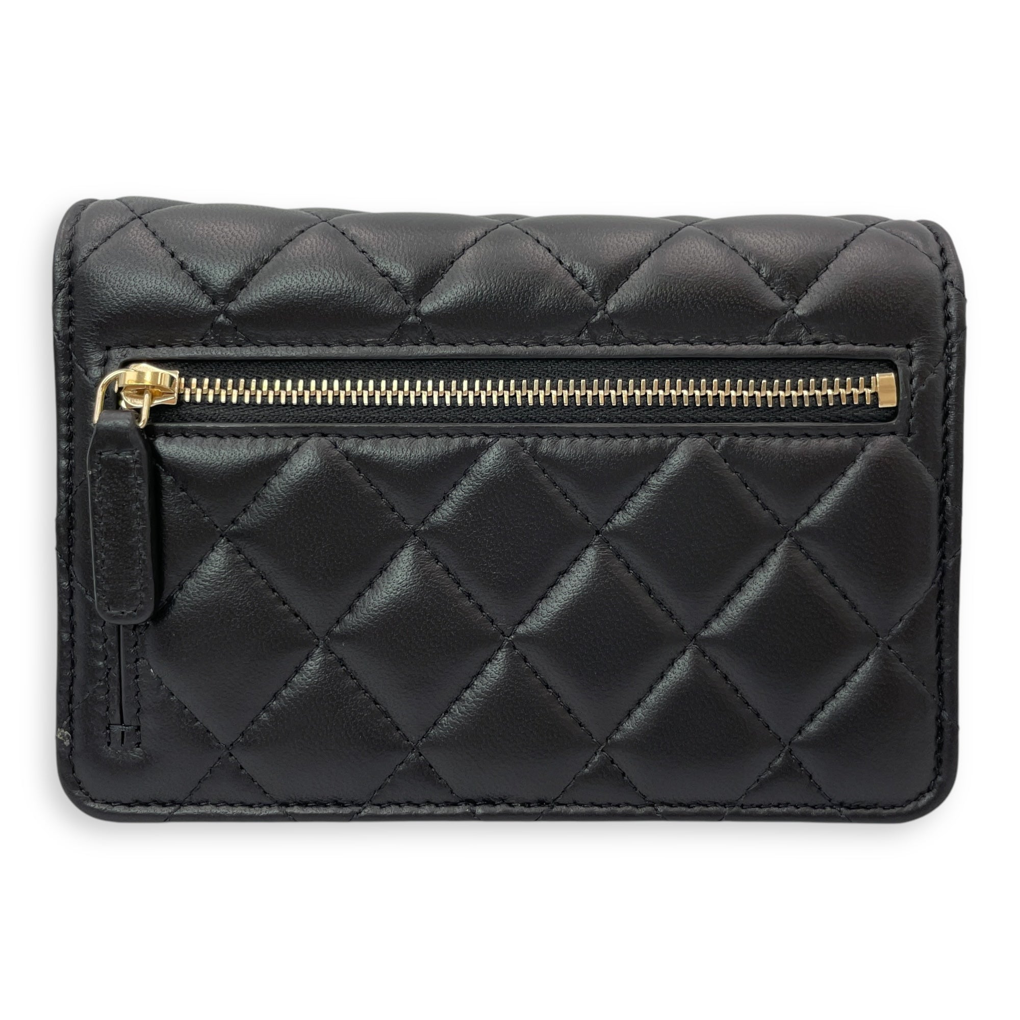 Coco Quilted Clip Mini 15 cm Black Wallet On Chain in Calfskin, Gold hardware