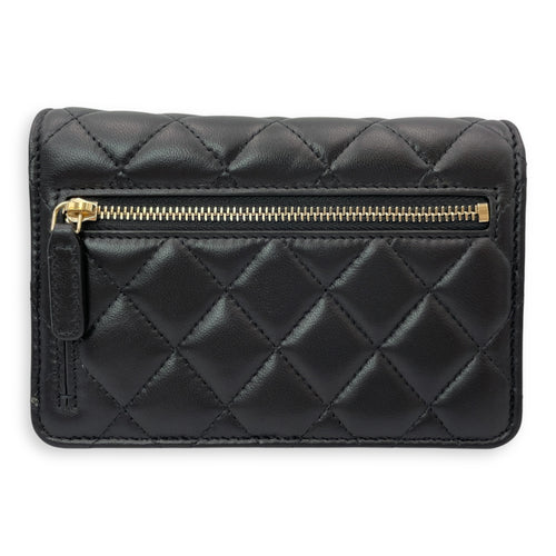 Coco Quilted Clip Mini 15 cm Black Wallet On Chain in Calfskin, Gold hardware