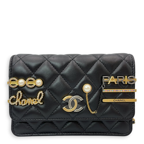 Coco Quilted Clip Mini 15 cm Black Wallet On Chain in Calfskin, Gold hardware