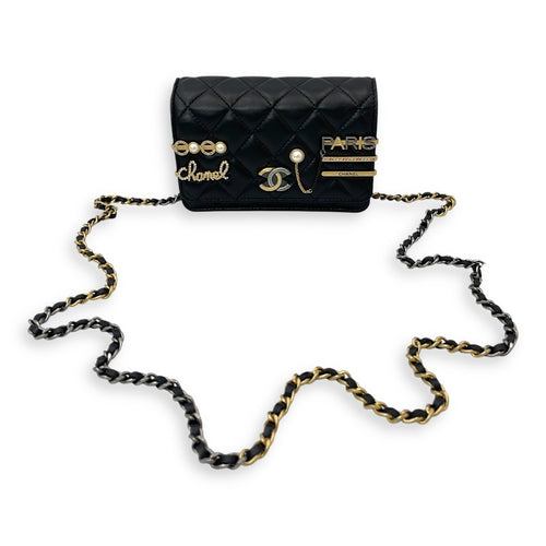 Coco Quilted Clip Mini 15 cm Black Wallet On Chain in Calfskin, Gold hardware
