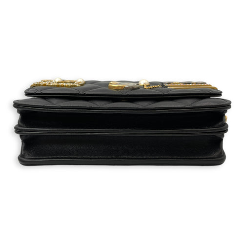 Coco Quilted Clip Mini 15 cm Black Wallet On Chain in Calfskin, Gold hardware