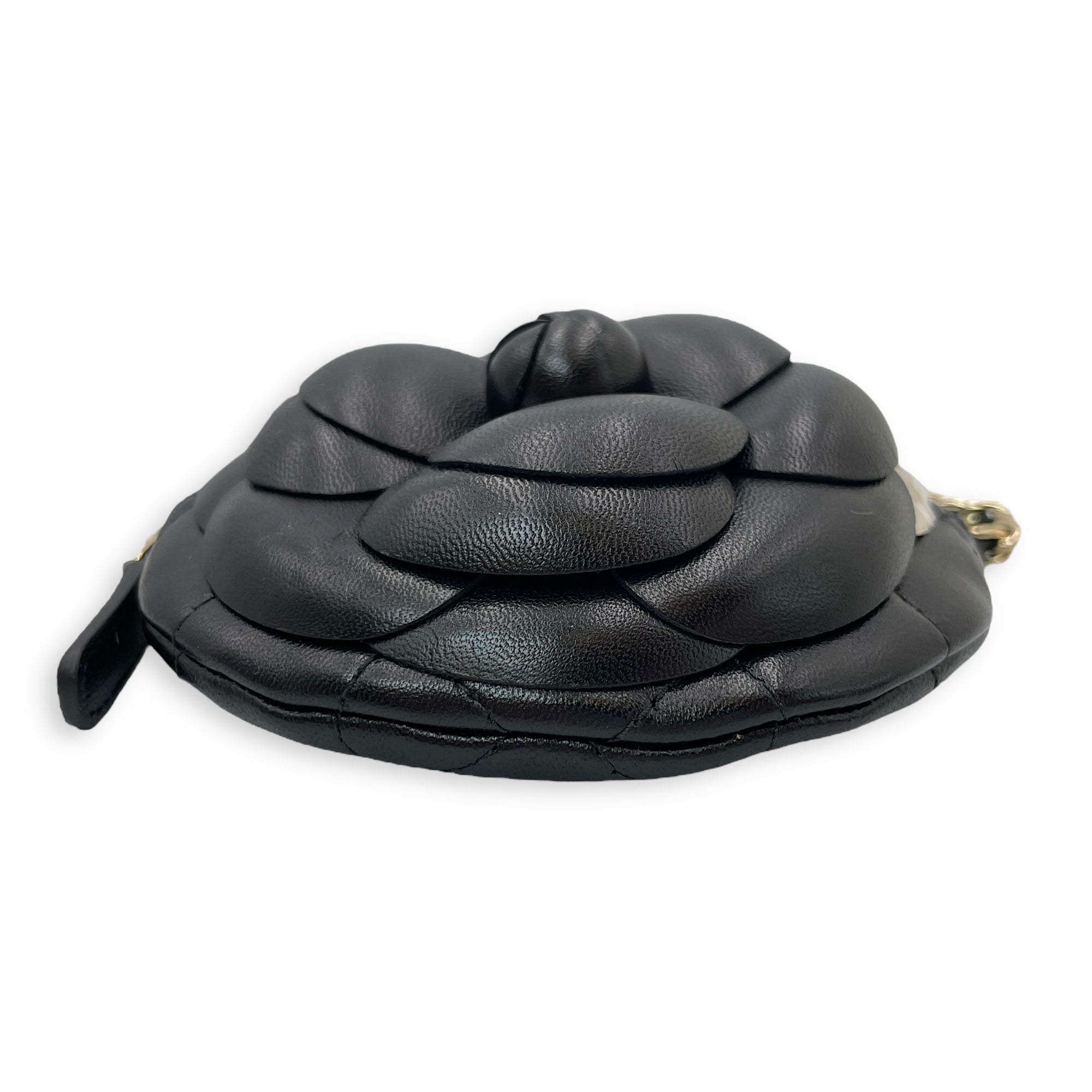 Camelia Black Clutch in Lambskin, Gold hardware