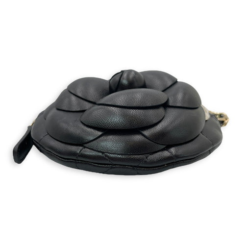 Camelia Black Clutch in Lambskin, Gold hardware